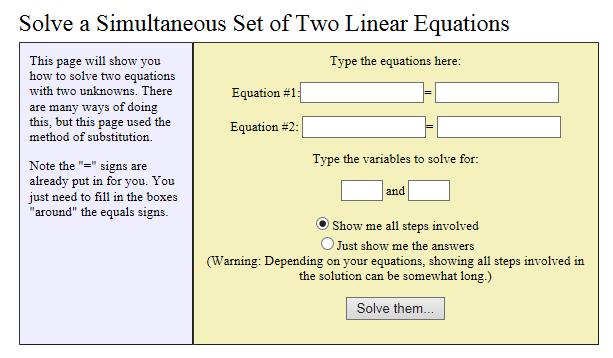 21y Solve a simultaneous set of two linear