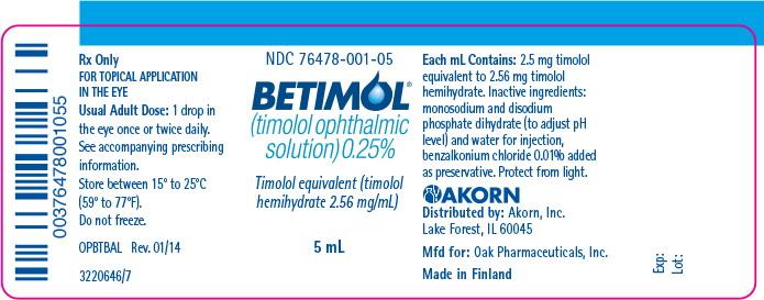 Principal Display Panel Text for Carton Label: NDC 76478-001-05 BETIMOL (timolol