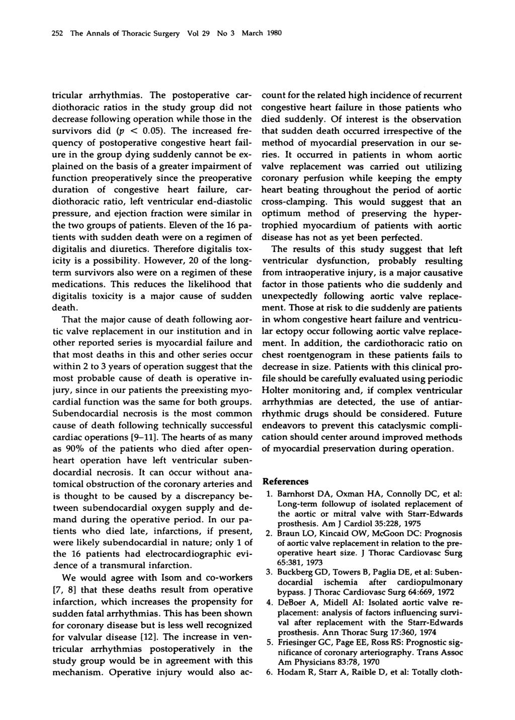 252 The Annals of Thoracic Surgery Vol 29 No 3 March 1980 tricular arrhythmias.