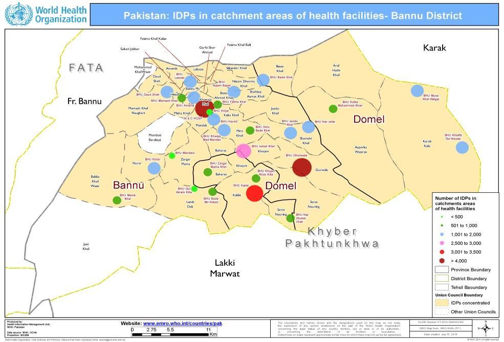 PEOPLE AFFECTED 950 000 People displaced (73% women and children) Map: IDPs Concentrated Villages in Bannu District 860 000 People in need of health services (including the most vulnerable displaced