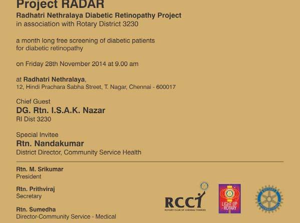 In order to increase the reach of the project we did a month long free checkup of diabetic patients for Diabetic retinopathy at Radhatri Nethralaya under
