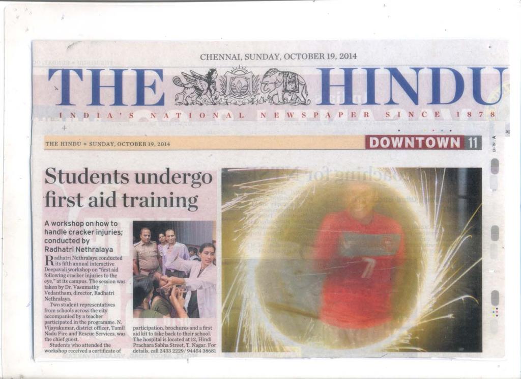 Articles in press on the fifth annual interactive Diwali workshop on first aid following