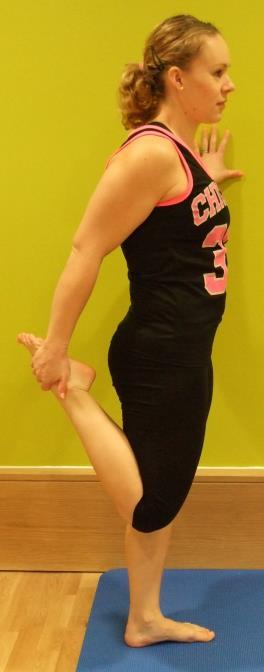 Front of thigh stretch - Stand tall, with your back in your normal alignment i.e. not arching.