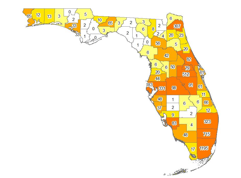 HIV Cases by County of Residence 1 Diagnosed in 2017, Florida State Total N= 4,881 1 County