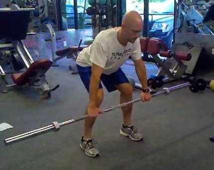 BB Bent-Over Row Stand with your torso bent and parallel to the floor.