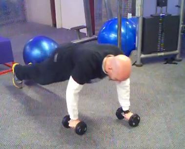 dumbbells Move forward by maintaining a straight line with your