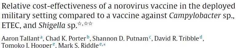 2014 Highlights NoV vaccine equivalent to Shigella, but not as favorable as ETEC or Campy vaccines.