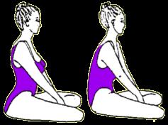 As you inhale powerfully, flex the spine forward, keeping the shoulders relaxed and the head straight. Do not move the head up and down.