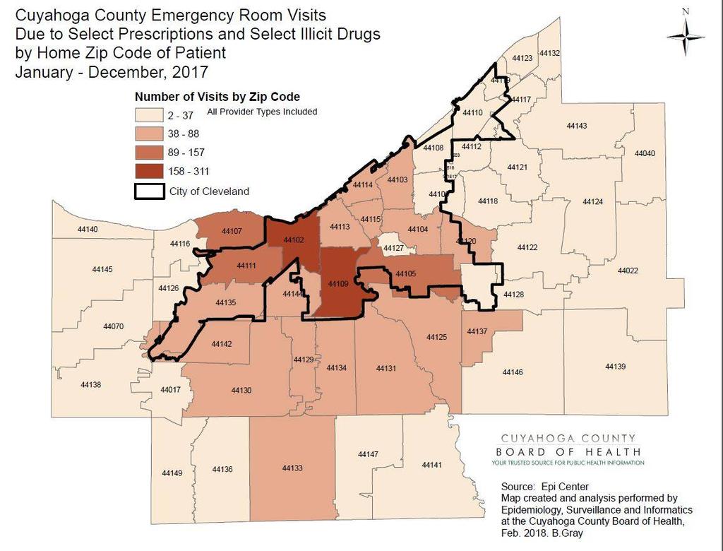 Data Brief: Annual Report, Pag e Figure. Number of ER Visits Due to Select Prescription and Select Illicit Drugs By Zip Codes in Cuyahoga County for January -December, (see Table ).