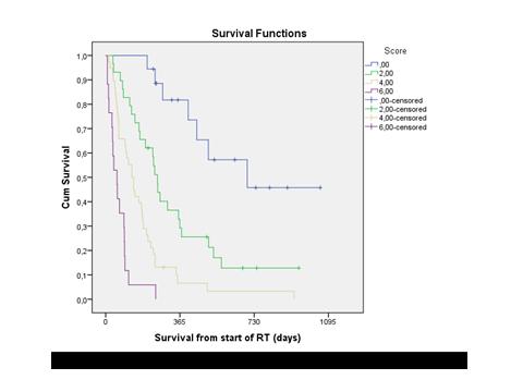 Multivariate analyses confirmed the significance of ESAS pain (while not moving), ESAS appetite, ECOG score, pleural effusion/ pleural metastases, iv.