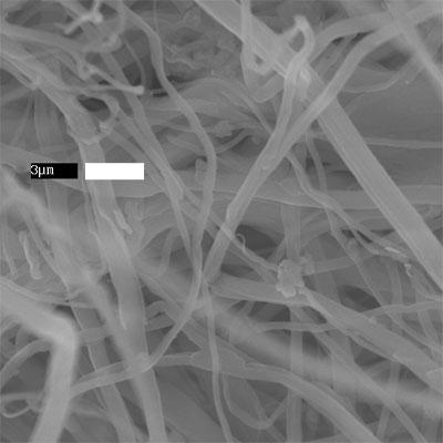 (a) (b) Figure 2.3: SEM images of electrospun fibers from LiCl/DMAc: (a) 3 wt% DP 1140 cellulose and (b) 4 wt% DP 550 cellulose. Scale bars are 3 µm. 2.3.2 Crystallinity Cellulose Fibers from NMMO/water Table 2.