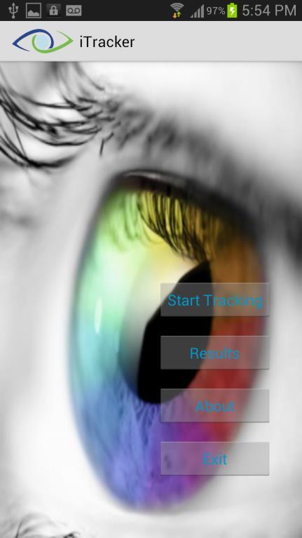 Functionality and Screenshots: itracker was designed to have the following main functions: 1. Eye Detection 2. Eye Movement Testing 3. Eye Position Review 4.