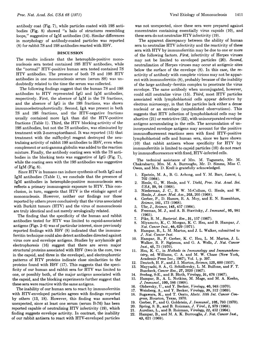 Proc Nat Acad Sci USA 68 (1971) antibody coat (Fig 7), while particles coated with 19S antibodies (Fig 8) showed "a halo of structures resembling loops," suggestive of IgM antibodies (14) Similar