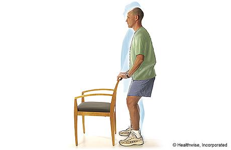 Shallow standing knee bends build strength in the muscles on top of your thigh.