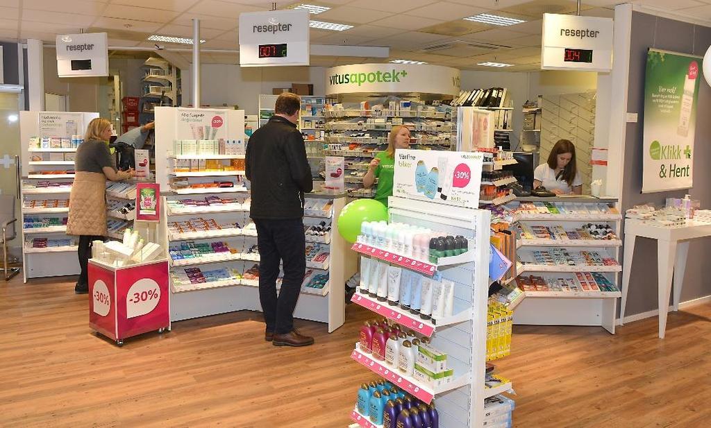 Typical inside of a chain pharmacy situated in a shopping mall (photo taken by Stein Sjølie) Prescription customers waiting while their prescriptions are being dispensed.