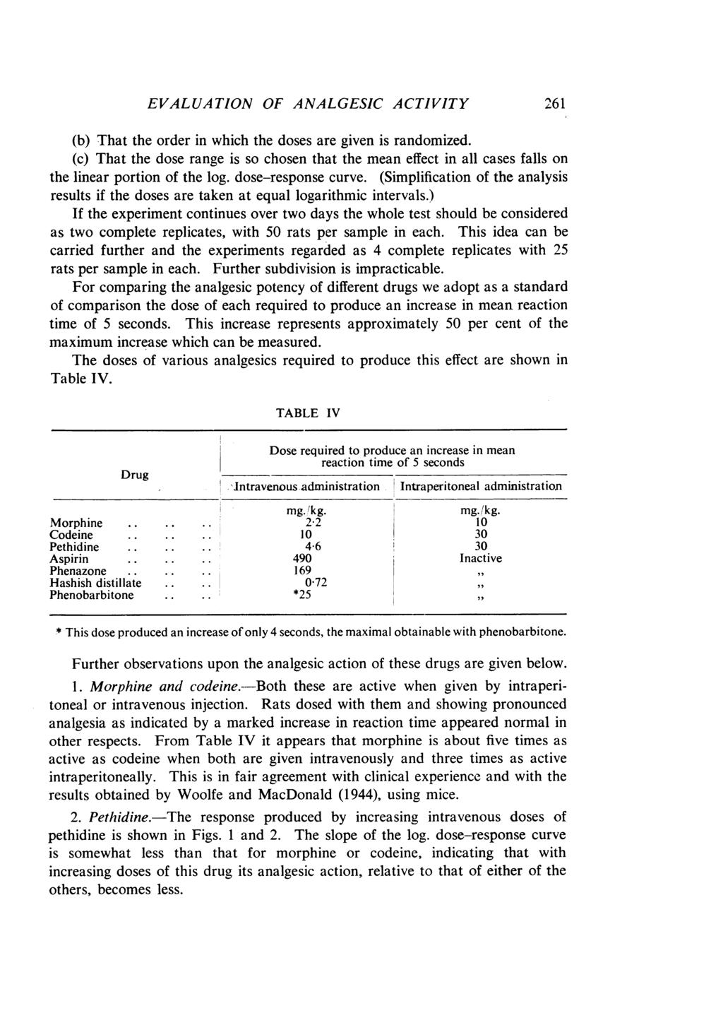 EVALUATION OF ANALGESIC ACTIVITY 261 (b) That the order in which the doses are given is randomized.