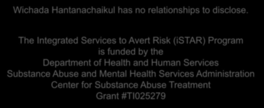 Disclosure & Acknowledgement Wichada Hantanachaikul has no relationships to disclose.