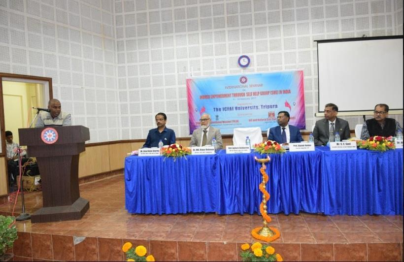 of Tripura delivering speech during International seminar on Women Empowerment Through