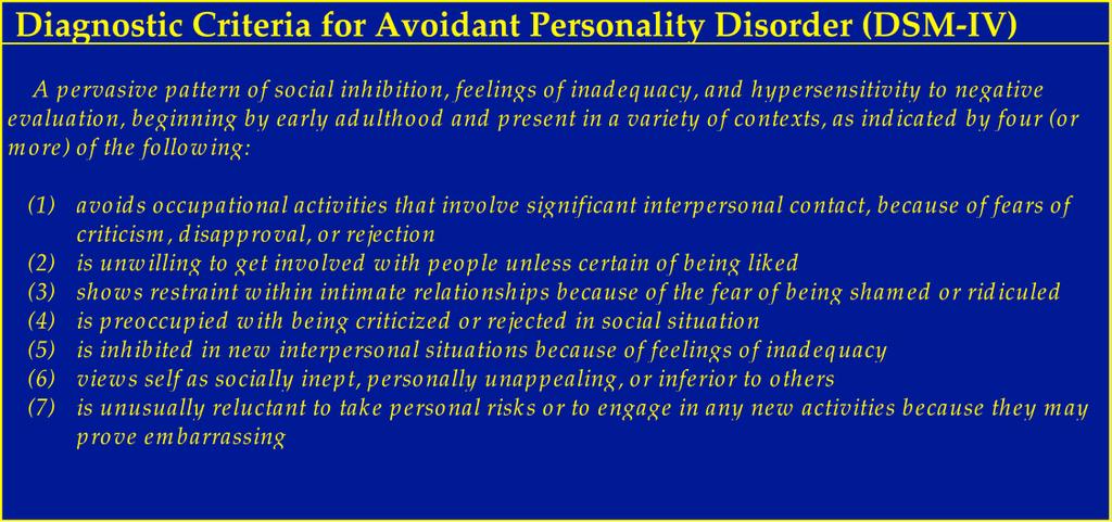 Avoidant Personality Disorder American Psychiatric Association: