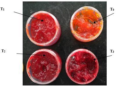 05). Fig 2: Effect of different combinations of papaya and beetroot on sensory evaluation. 4.