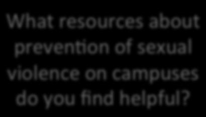 Resources What resources about prevenhon Type chat of queshons sexual violence on campuses do you find helpful?