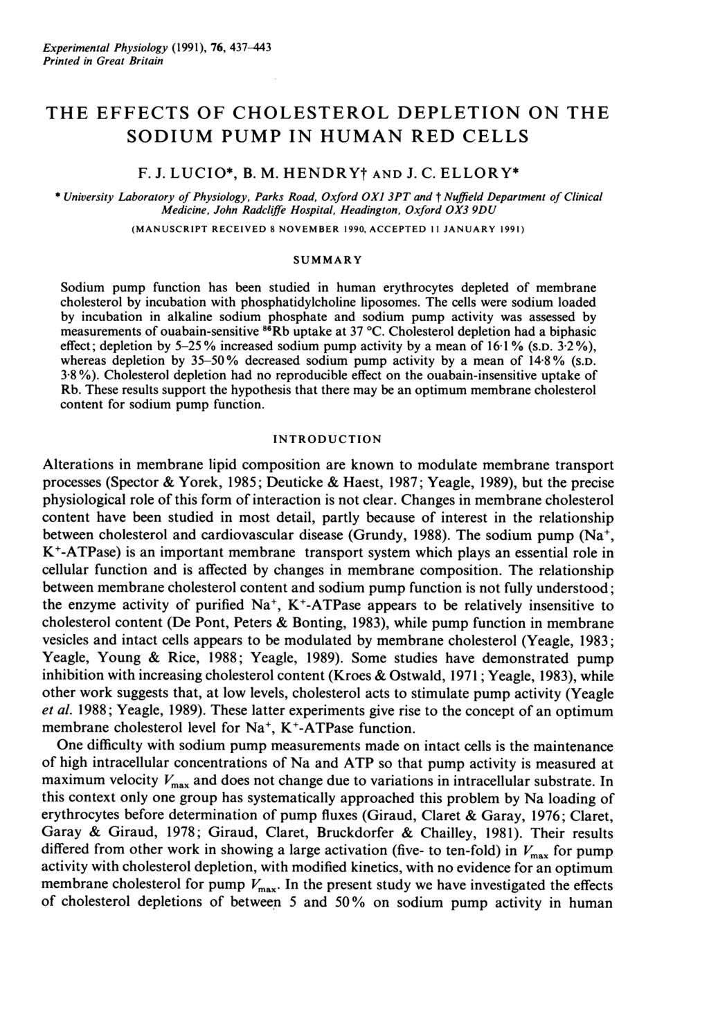Experimental Physiology (1991), 76, 437-443 Printed in Great Britain THE EFFECTS OF CH