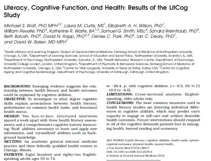 Health Literacy and Cognitive Function Prior research found