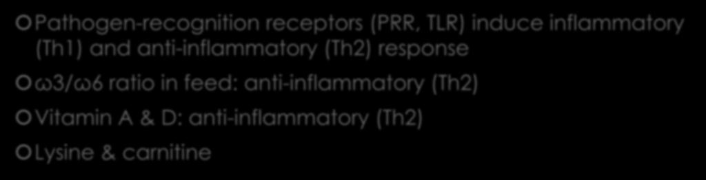 (Th1) and anti-inflammatory (Th2) response ω3/ω6 ratio in feed: