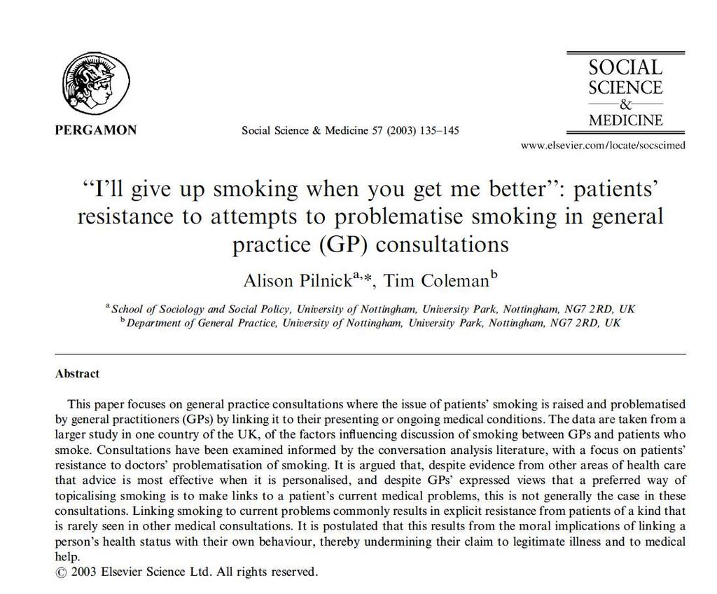 Despite GPs expressed views that a preferred way of topicalising smoking is to make links to a patients current medical