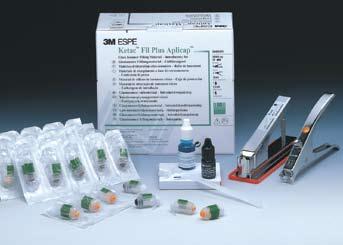29 Glass Ionomers Restoratives and Liners Ketac Fil Plus Aplicap This radiopaque conventional glass ionomer filling material in the unique Aplicap delivery system offers high fluoride release and