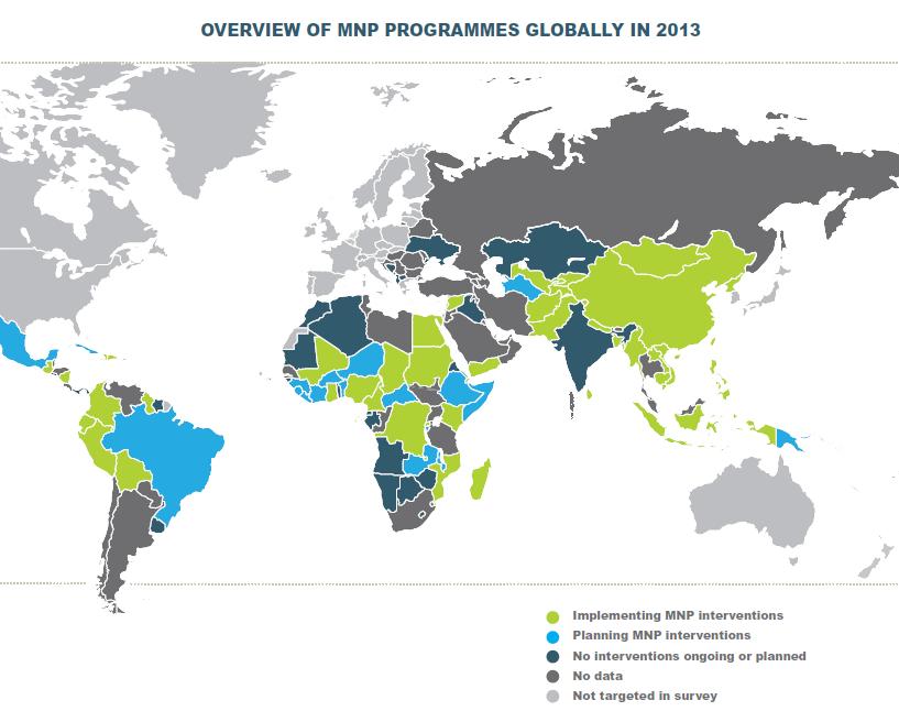 Micronutrient powder (MNP) programmes are being implemented in 43 countries In 2014, almost 3 million