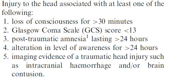 Post traumatic headache attributed to moderate to severe injury to the head The