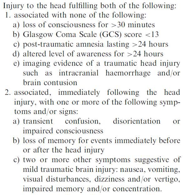 Post traumatic headache attributed to mild injury to the head The
