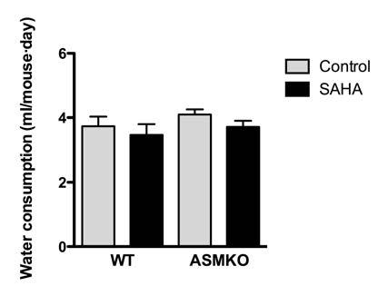 Supplementry Figure S4 Supplementry Figure S4. Dily wter consumption in wt nd ASMko mice treted or not with complexed with HOP-β-CDX or with HOP-β-CDX only.