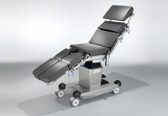 In the park position, the table rests securely on four electrical extendable feet. The wheels can then be easily rotated and are very easy to clean.