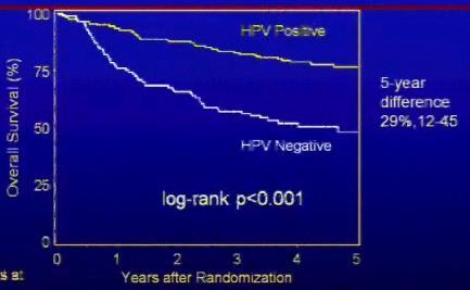 Overall Survival by HPV Status Variable at 2 years HPV + HPV - P-value OS rate 87.9% 65.8% <0.001 PFS rate 71.8% 50.4% <0.