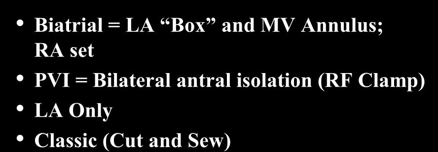 Lesion sets Biatrial = LA Box and MV Annulus; RA set PVI =