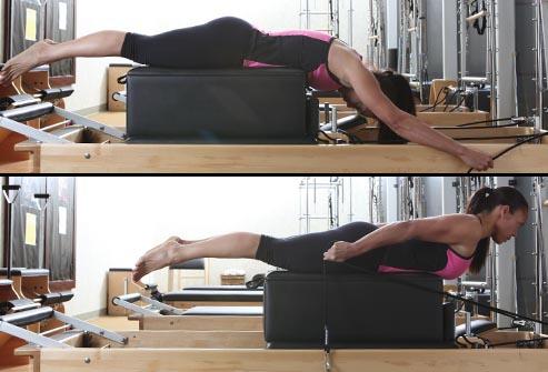 Repeat, exhaling as you extend the leg up and inhaling as you kick it down. Keep your torso strong and your other foot firmly on the mat. Do five reps with each leg.