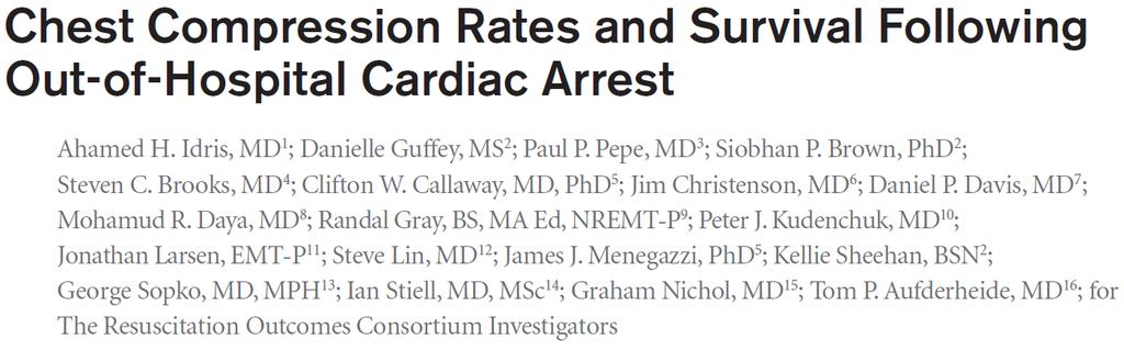 Inclusion: Cardiac Arrest for whom electronic CPR compression depth data were available (Phillips, Physio Control ZOLL, ) Exclusion: Whose arrests were EMS witnessed Who received a shock from a