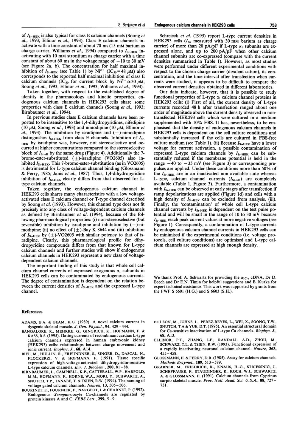 S. Berjukow et al Endogenous alium hannels in HEK293 ells 753 Of ISr-HEK is also typial for lass E alium hannels (Soong et al., 1993; Ellinor et al., 1993).