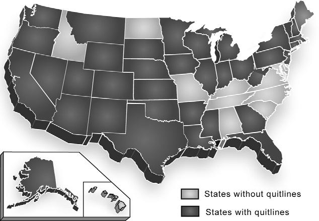 Figure 1. States with quitlines, May 31, 2004. (As of November 2004, all states had access to quitline services.) (76.3%) of respondents indicated that one organization funded their quitline, 15.