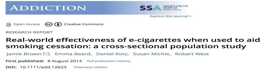 Among smokers who have attempted to stop without professional support, those who use e-cigarettes are more likely to