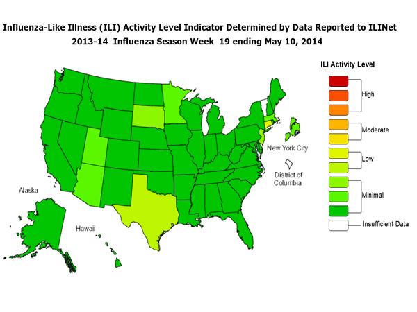 This map contains data from sentinel sites and does not represent all influenza cases in the state.