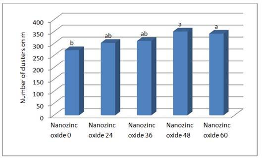 Comparison by Duncan's method in Figure (1) shows that different amounts of zinc oxide nano fertilizer together in a group and not statistically significant differences are.