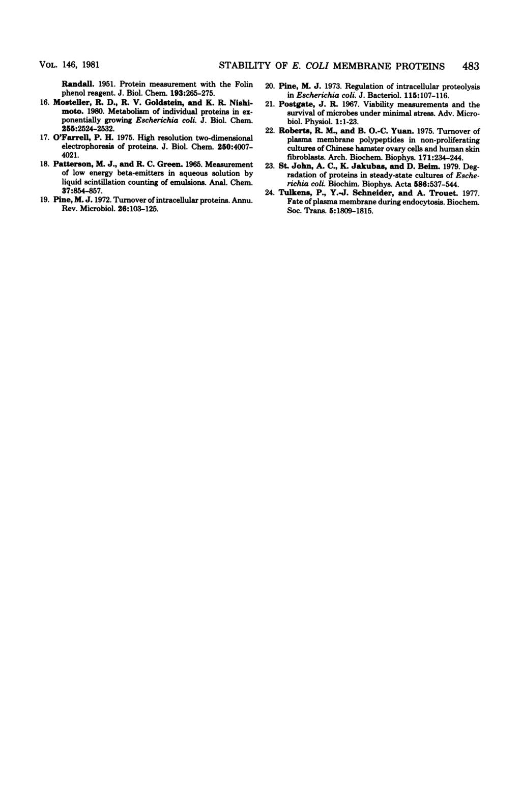 VOL. 146, 1981 Randall. 1951. Protein measurement with the Folin phenol reagent. J. Biol. Chem. 193:265-275. 16. Mosteiler, R. D., R. V. Goldstein, and K. R. Nishimoto. 1980.