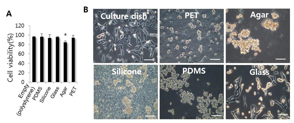 Supplementary Fig. S3 Biocompatibility of PDMS and other materials.