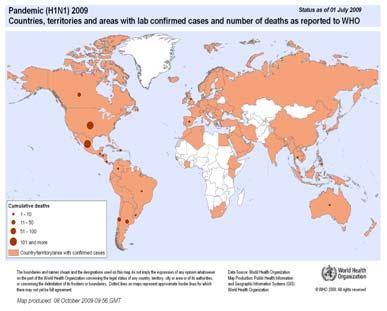 International Spread Moved Very Quickly 21 April: 2 cases of H1N1 confirmed in California, USA 1 July: H1N1 in 120
