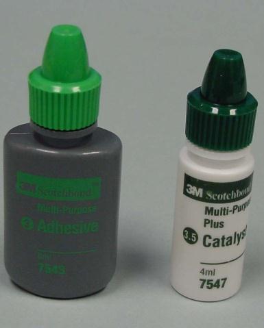 Adhesive and catalyst Mix together (1 drop each), apply to