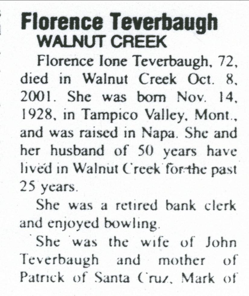 The memorial bulletin of Florence Ione (Nelson) Teverbaugh (Billie).
