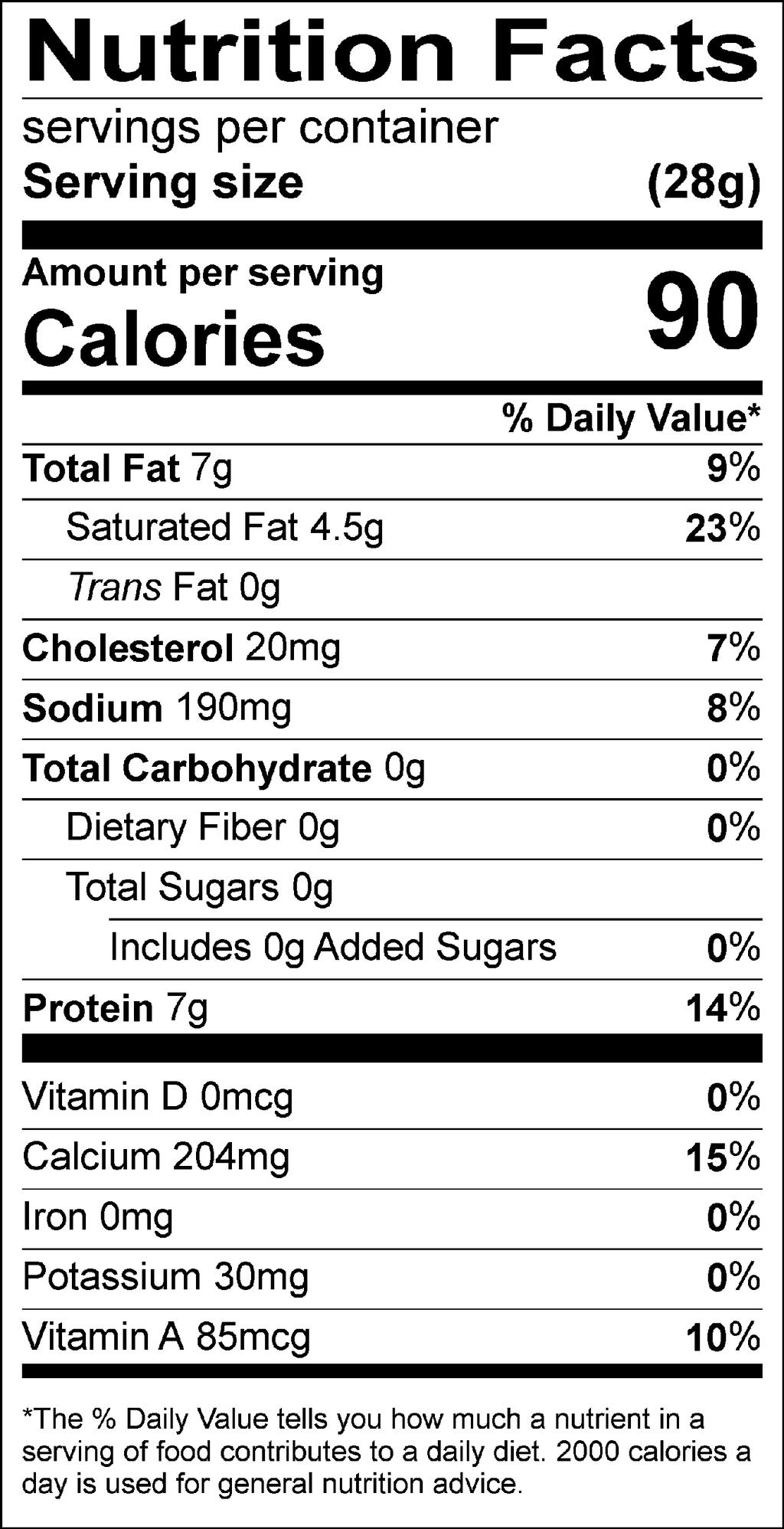 Example: 25% RF Cheddar Snack Cubes Changes % DV fat decreases Vitamin A % DV increased Remove